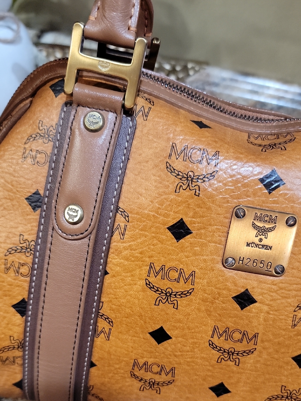 MCM EUC Visetos Cognac Leather Satchel Bag - Picture 8 of 13